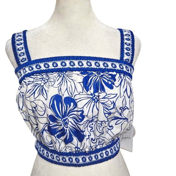 JAPNA Floral Embroidered Crop Top in Blue and White. Size Small NWT - Picture 1 of 12